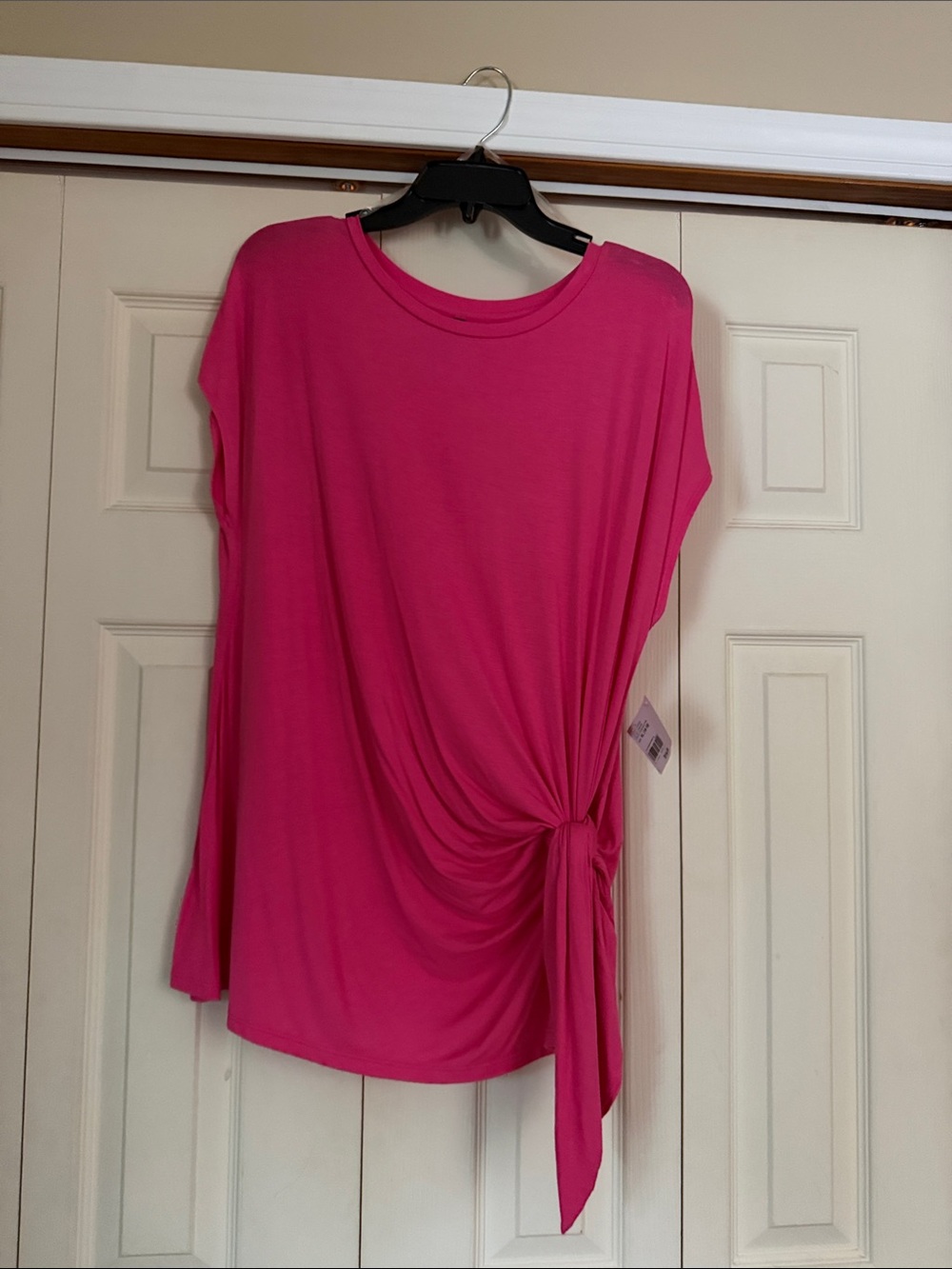 Side-Tie Asymmetric Tunic Top in Hot Pink
